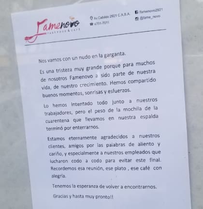 El triste mensaje del restaurante, para despedirse de sus clientes
