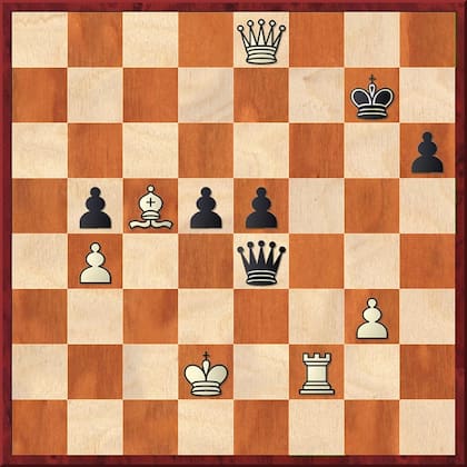 El triunfo de Harmon; la posición final: tras 53.Rd2, las negras no tiene opciones de jaque y, con el rey expuesto, abandonan