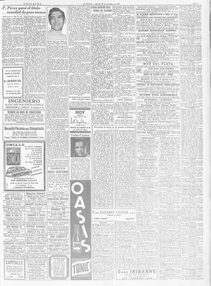 El triunfo de Pascual Pérez sobre Yirai, en las páginas de LA NACION del 27 de noviembre de 1954