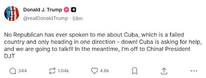 El Truth Social de Trump sobre Cuba