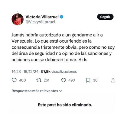 El tuit borrado por Victoria Villarruel contra Patricia Bullrich