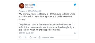 El tuit con el que Elon Musk reveló que vive en su Casita de la firma Boxabl