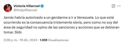 El tuit contra Bullrich que Villarruel borró de su cuenta
