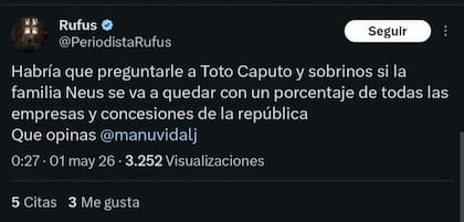 El tuit de "@periodistaRufus"