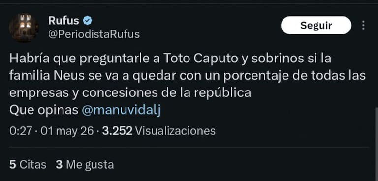 El tuit de "@periodistaRufus"