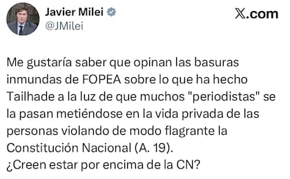 El tuit de Milei