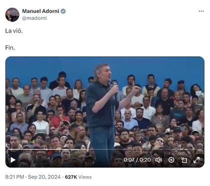 El tuit de Adorni sobre Máximo Kirchner