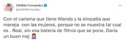 El tuit de Cinthia Fernández sobre el topless de Wanda Nara