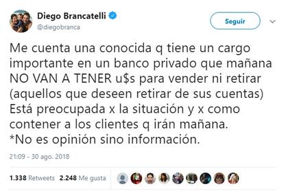 El tuit de Diego Brancatelli