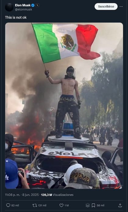 El tuit de Elon Musk tras las protestas en Los Angeles en las que incendiaron un auto autónomo