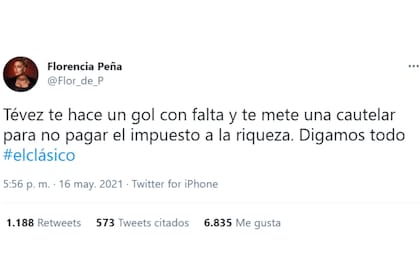 El tuit de Florencia Peña contra Carlos Tevez