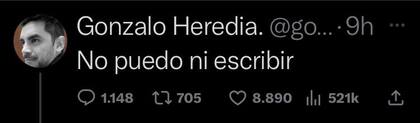 El tuit de Gonzalo Heredia que después eliminó