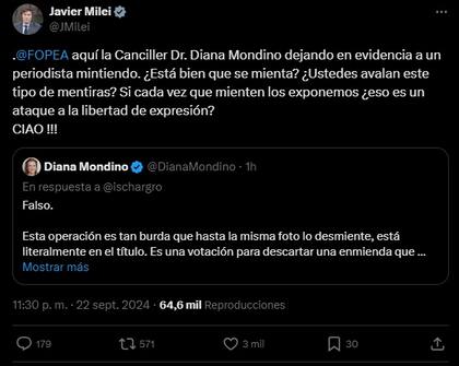El tuit de Javier Milei contra Fopea