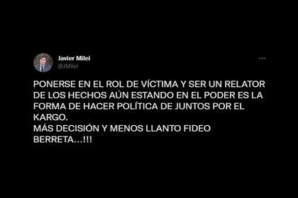 El tuit de Javier Milei contra Horacio Rodríguez Larreta