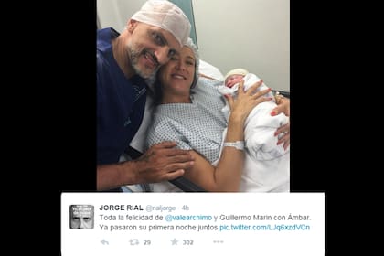 El tuit de Jorge Rial con la primera foto oficial de los flamantes padres junto a su pequeña