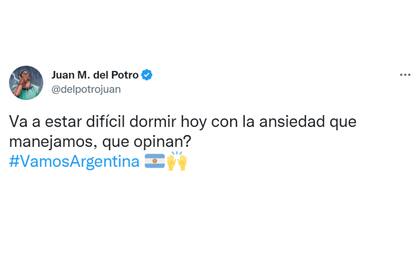 El tuit de Juan Martín del Potro en la previa de Argentina vs. Arabia Saudita en el Mundial 2022