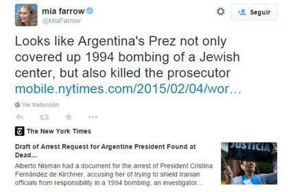 El tuit de la actriz contra Cristina Kirchner