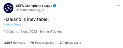El tuit de la cuenta oficial de la Champions League (Foto: Twitter)