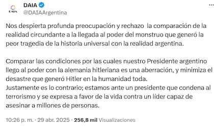 El tuit de la DAIA que citó Milei