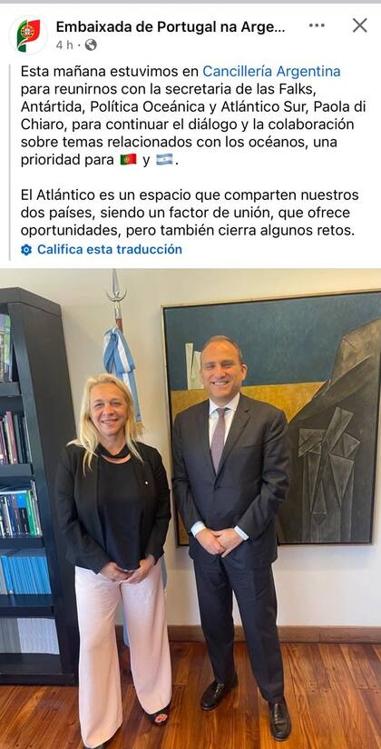 El tuit de la discurso de la Embajada de Portugal tras el encuentro entre Paola Di Chiaro y Gonçalo Teles Gomes