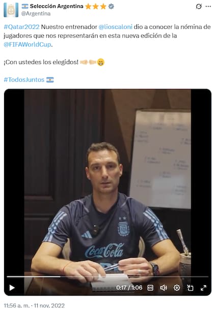 The Argentine national team's tweet three years ago