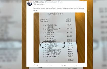 El tuit de los comensales del restaurante chino que se quejaban del recargo por la lechuga despertó adhesiones y críticas por parte de los usuarios de la red social