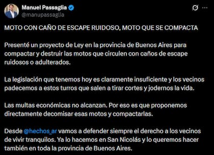 El tuit de Manuel Passaglia, autor del proyecto