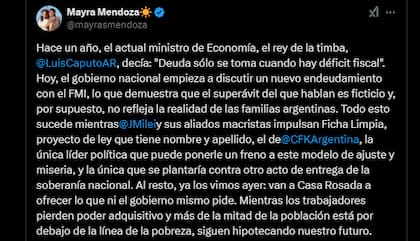 El tuit de Mayra Mendoza