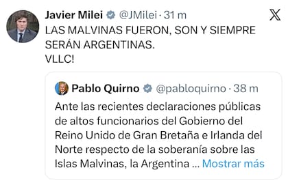 El tuit de Milei por las Islas Malvinas