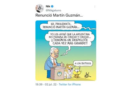 El tuit de Nik contra el Gobierno (Foto: Twitter @Nikgaturro)