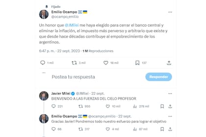 El tuit de Ocampo y de Milei