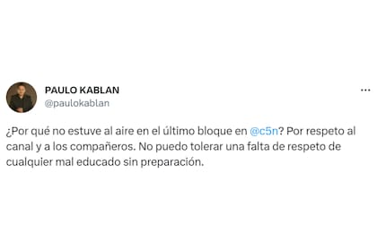 El tuit de Paulo Kablan tras la discusión con Diego Brancatelli