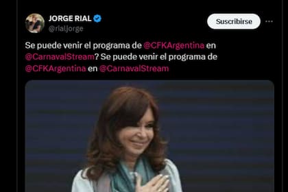 El tuit de Rial sobre Cristina Kirchner
