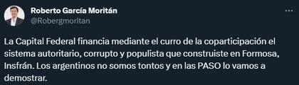 El tuit de Roberto García Moritán contra Gildo Insfrán
