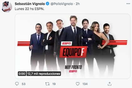 El tuit de Sebastián Vignolo para anunciar el comienzo de un nuevo ciclo