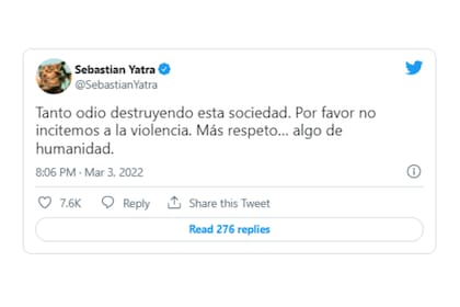El tuit de Sebastián Yatra sobre el conflicto entre Residente y J Balvin