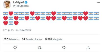 El tuit de Tini Stoessel tras la victoria argentina ante Polonia
