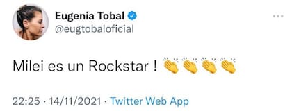 El tuit de Tobal, donde hablaba de Milei, despertó la polémica.