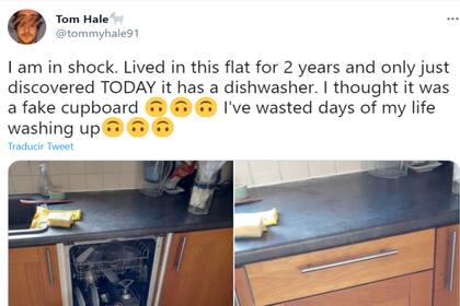 El tuit de Tom Hale en el que cuenta cómo descubrió que tiene un lavavajillas se volvió viral