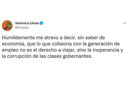 El tuit de Verónica Llinás contra Silvina Batakis