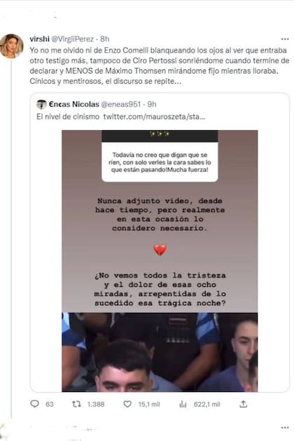 El tuit de Virginia Pérez Antonelli, la testigo que le hizo RCP a Fernando Báez Sosa
