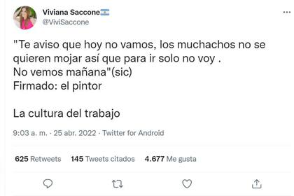 El tuit de Viviana Saccone en el que replica el mensaje que recibió de uno de los pintores despertó todo tipo de respuestas