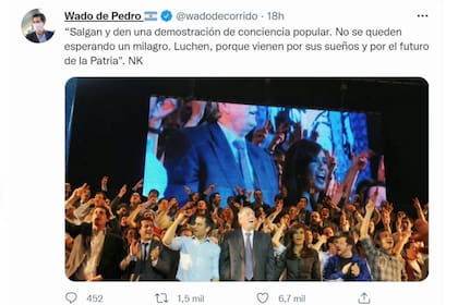 El tuit de Wado de Pedro, horas antes de su dimisión