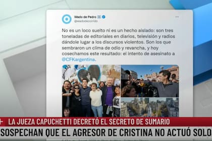 El tuit de Wado de Pedro que indignó a Luis Novaresio tras el atentado a Cristina Kircher