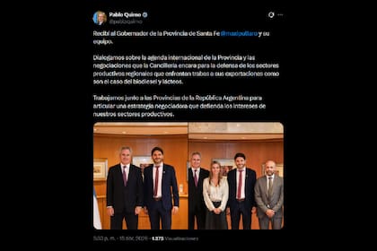 El tuit del canciller Pablo Quirno sobre su encuentro con el gobernador de Santa Fe, Maximiliano Pullaro