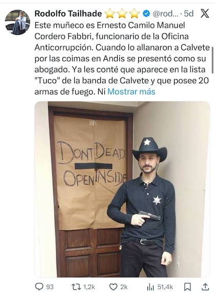 El tuit del diputado Rodolfo Tailhade sobre Cordero Fabbri