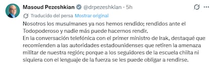 El tuit del presidente iraní