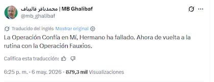 El tuit del presidente del Parlamento iraní