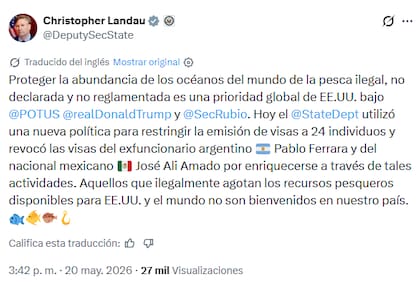 El tuit del subsecretario de Estado norteamericano