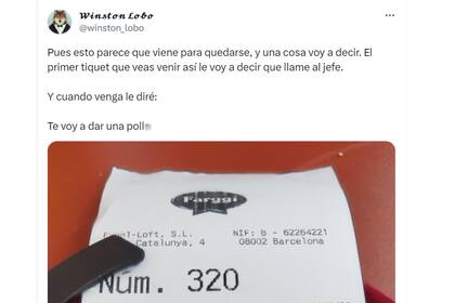 El tuit del usuario, enfurecido por el ticket que recibió en un restaurante